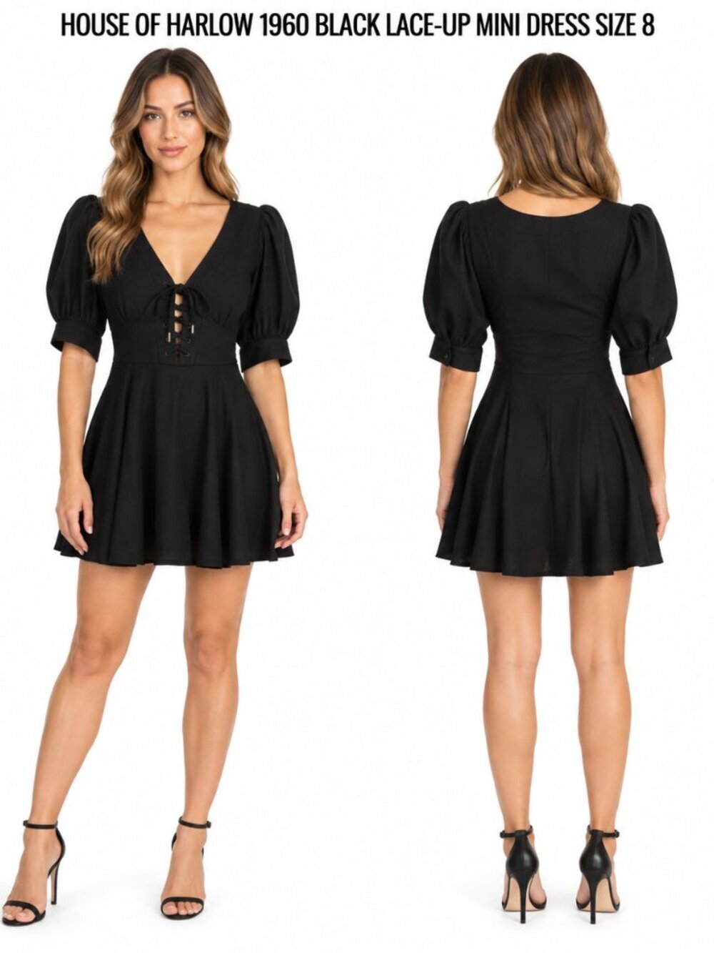 HOUSE OF HARLOW 1960 BLACK LACE-UP MINI DRESS SIZE 8